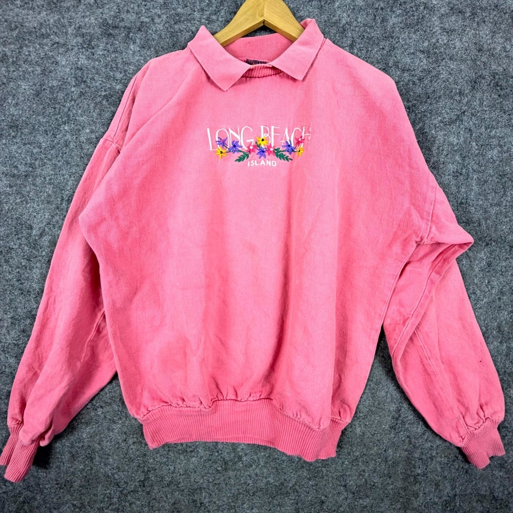 Vintage Wek The World Sweatshirt Womens XL Pink Long Beach Island Embroidered
